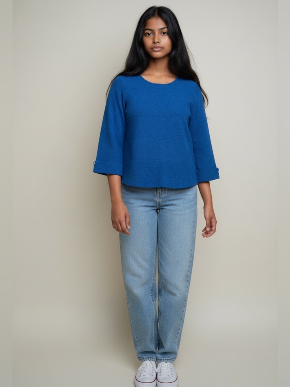 Pepe Jeans Cobalt Blue Wool Cashmere Sweater Top 3/4 Sleeve Size S